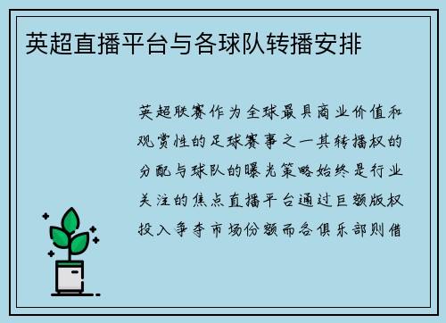 英超直播平台与各球队转播安排